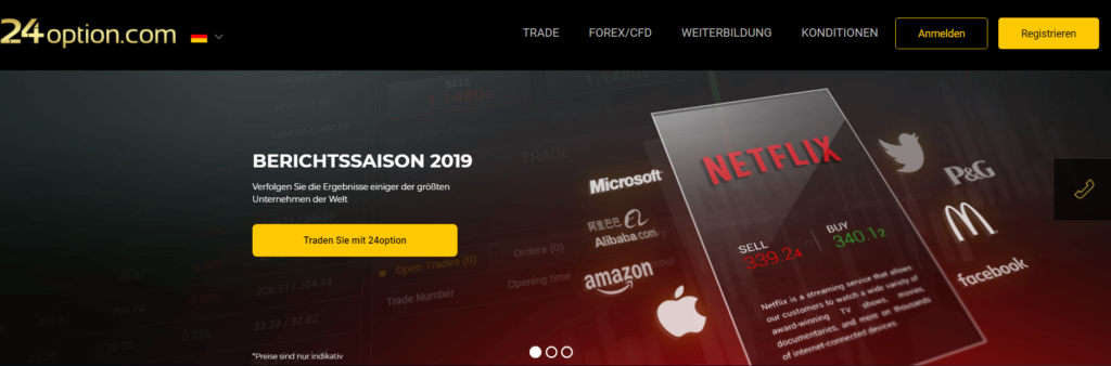 Ein Blick auf die Website von 24option