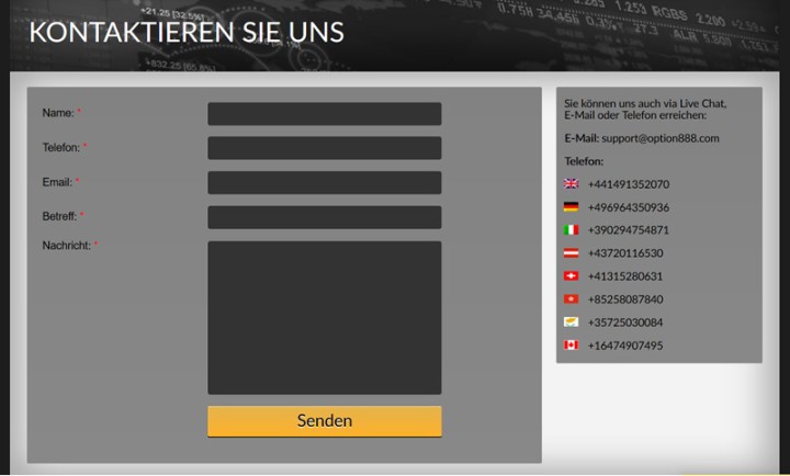 Option888 Support mit deutscher Nummer
