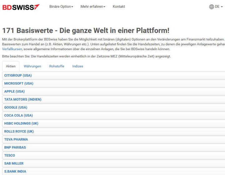 Binäre Optionen mit 117 Basiswerten.