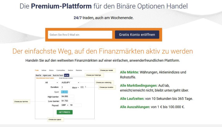 Demokonto und Live-Konto bei binary.com anmelden.