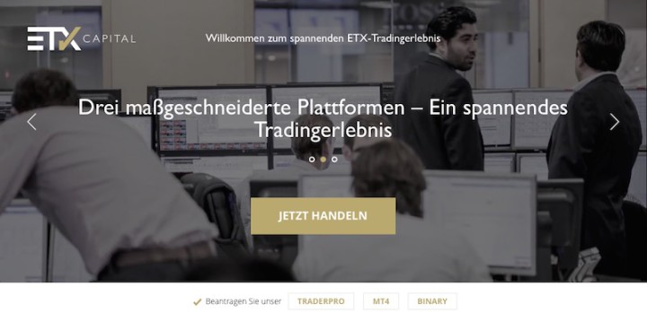 Die Homepage von ETX Capital