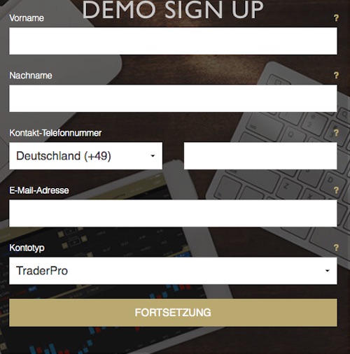 Mit diesem Formular eröffnen Sie ein Demokonto