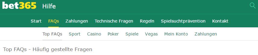 bet365 FAQ Bereich