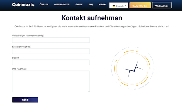Das Kontaktformular von Coinmaxis